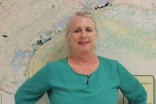 Dr. Susan D. Hovorka stands in front of a map